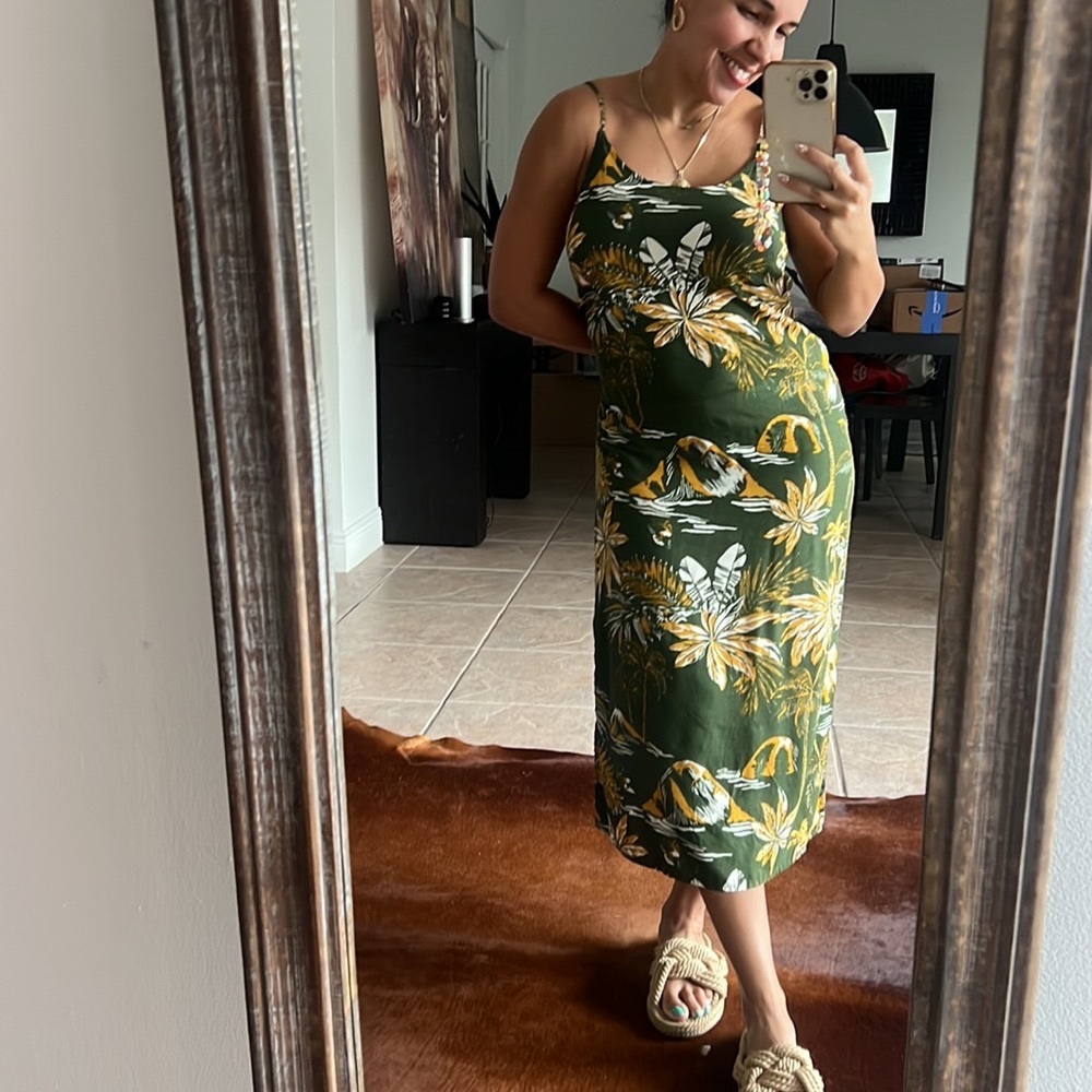 Women’s H&M Green and Yellow Summer Tropical Maxi Dress Size 4 - Picture 3 of 9